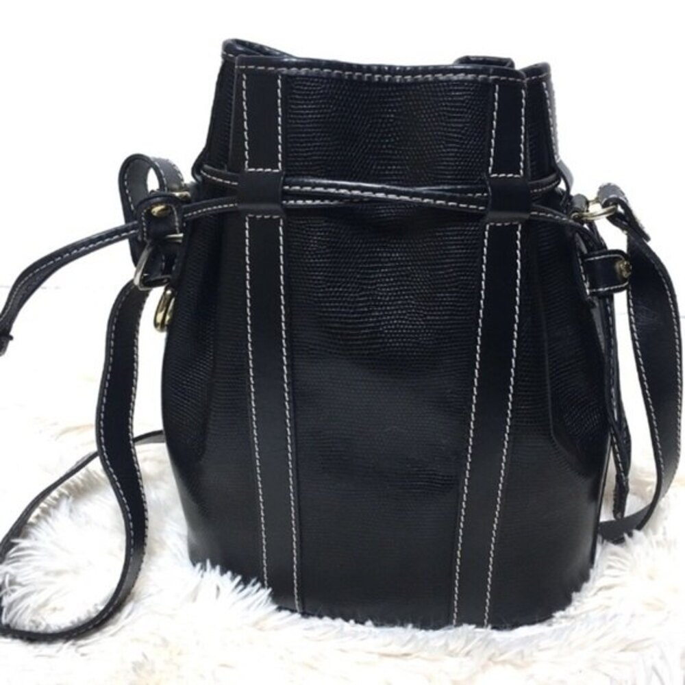 Lancel Vintage Pebbled Black Leather Bucket Bag